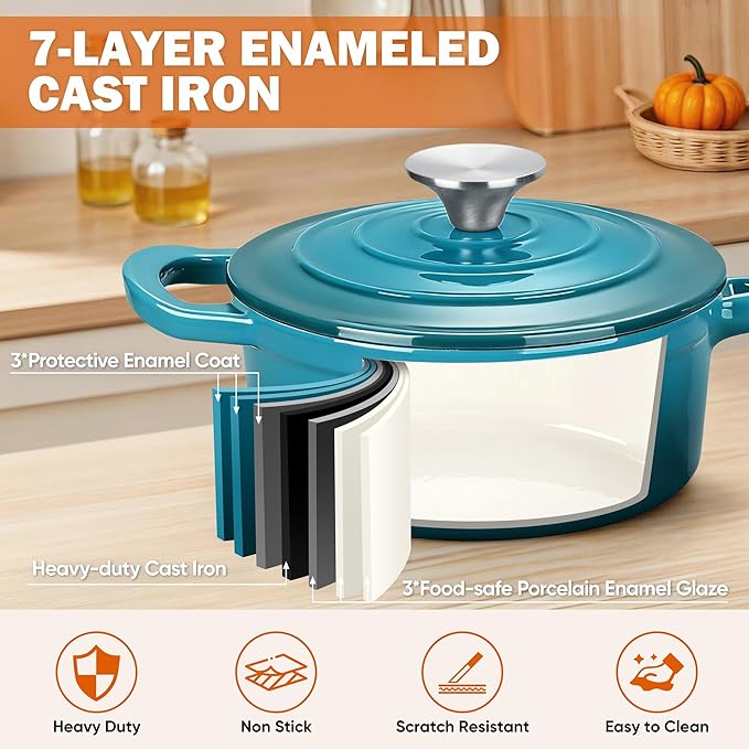 Homikit 3 Quart Saucepan with Lid, Enameled Cast Iron Saucepan
