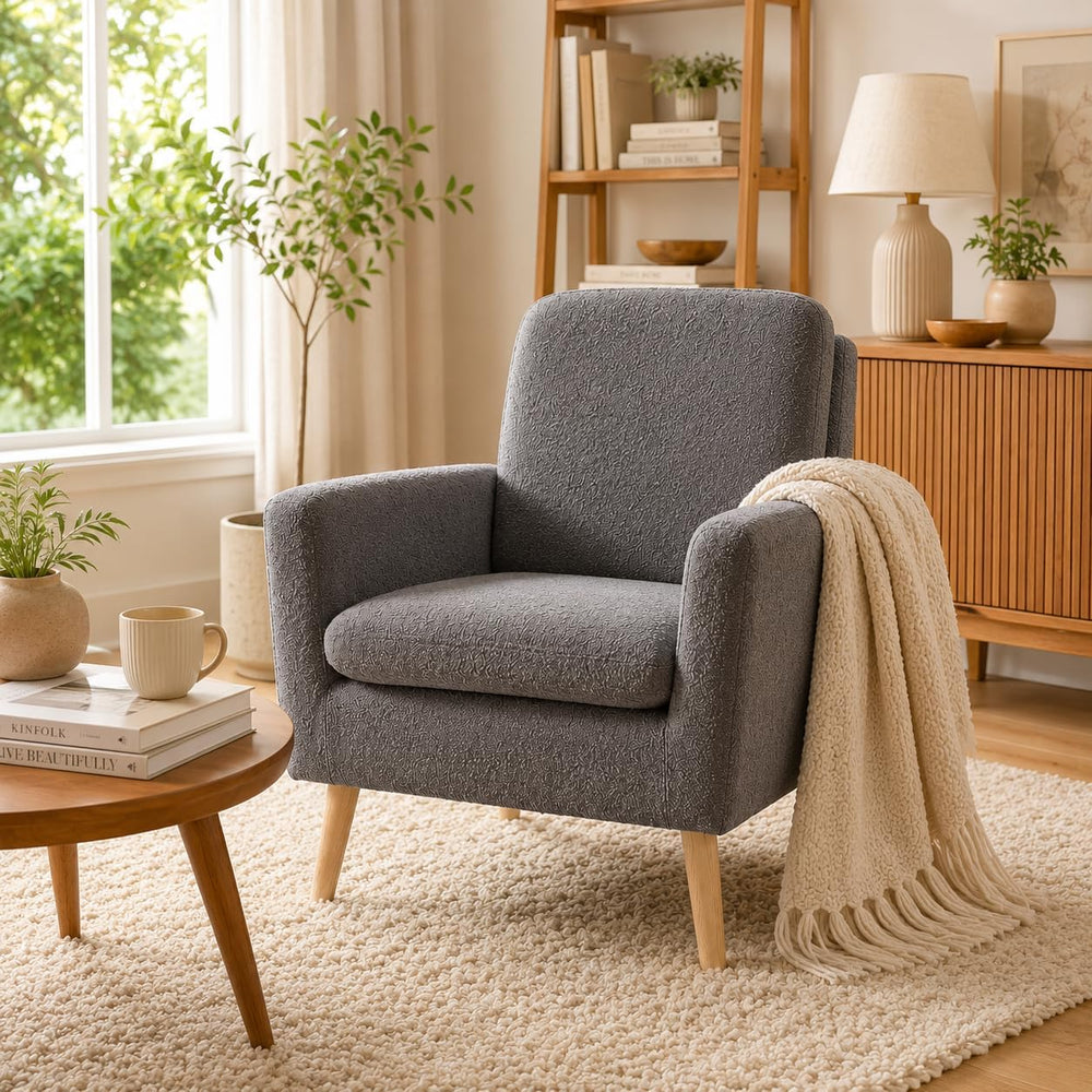 Naomi Home Frida Teddy Fleece Accent Chair, Mid-Century Modern Inspired Armch...