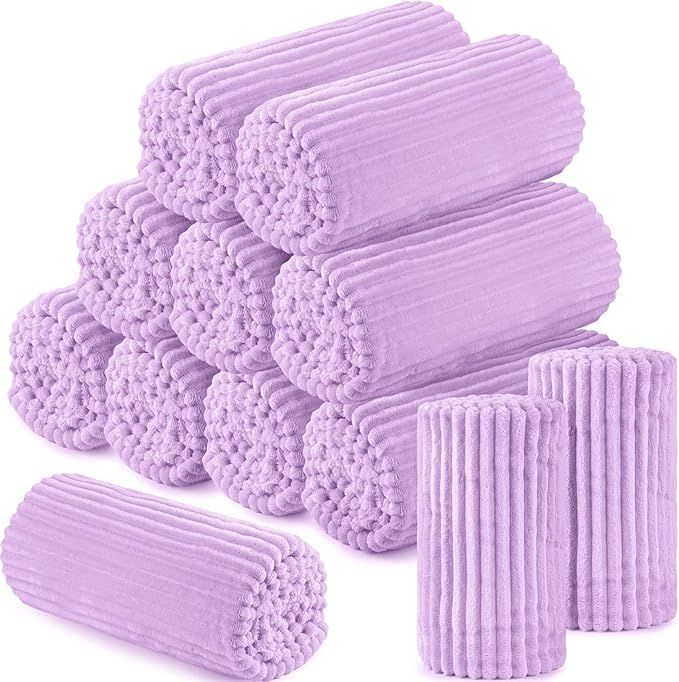 Buryeah 12 Pcs Flannel Throw Blanket Bulk 50 x 60 in Sleepover Blanket Outdoor