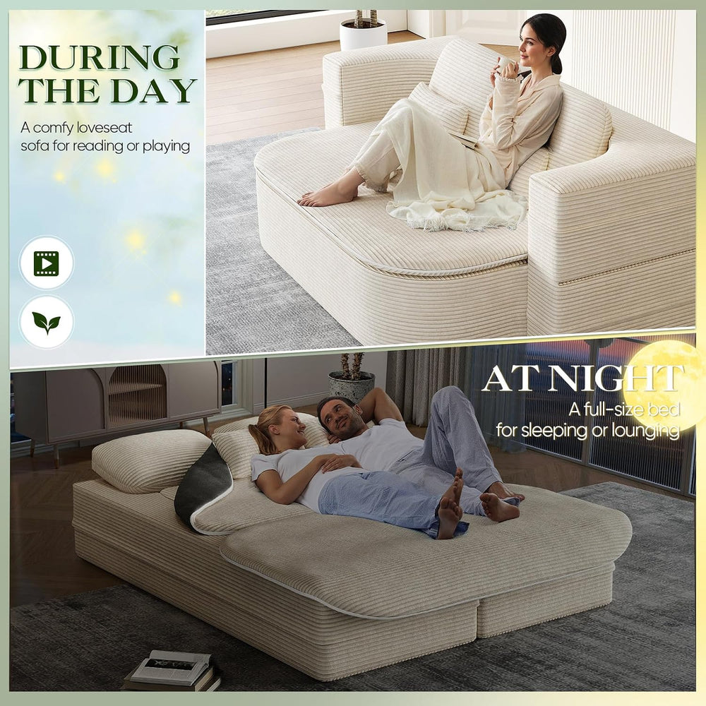 Antetek Convertible Sleeper Sofa, Modern Folding Futon Corduroy Floor Foam Co...
