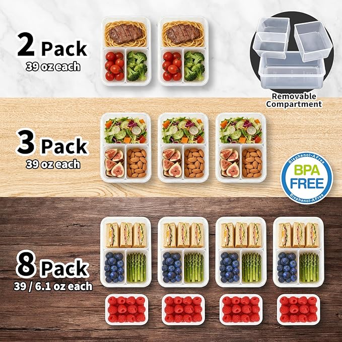 KIGI Lunch Container Set with Small Containers, 3 Compartment Food Storage