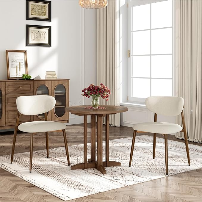 Dining Chairs Set of 2, Curved Back Kitchen Room Chairs with Metal Legs and A...