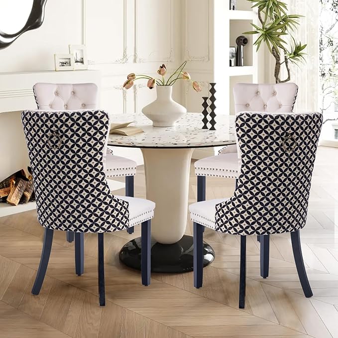 Velvet Upholstered Dining Chairs Set of 4, Modern Style Kitchen Side Chairs w...