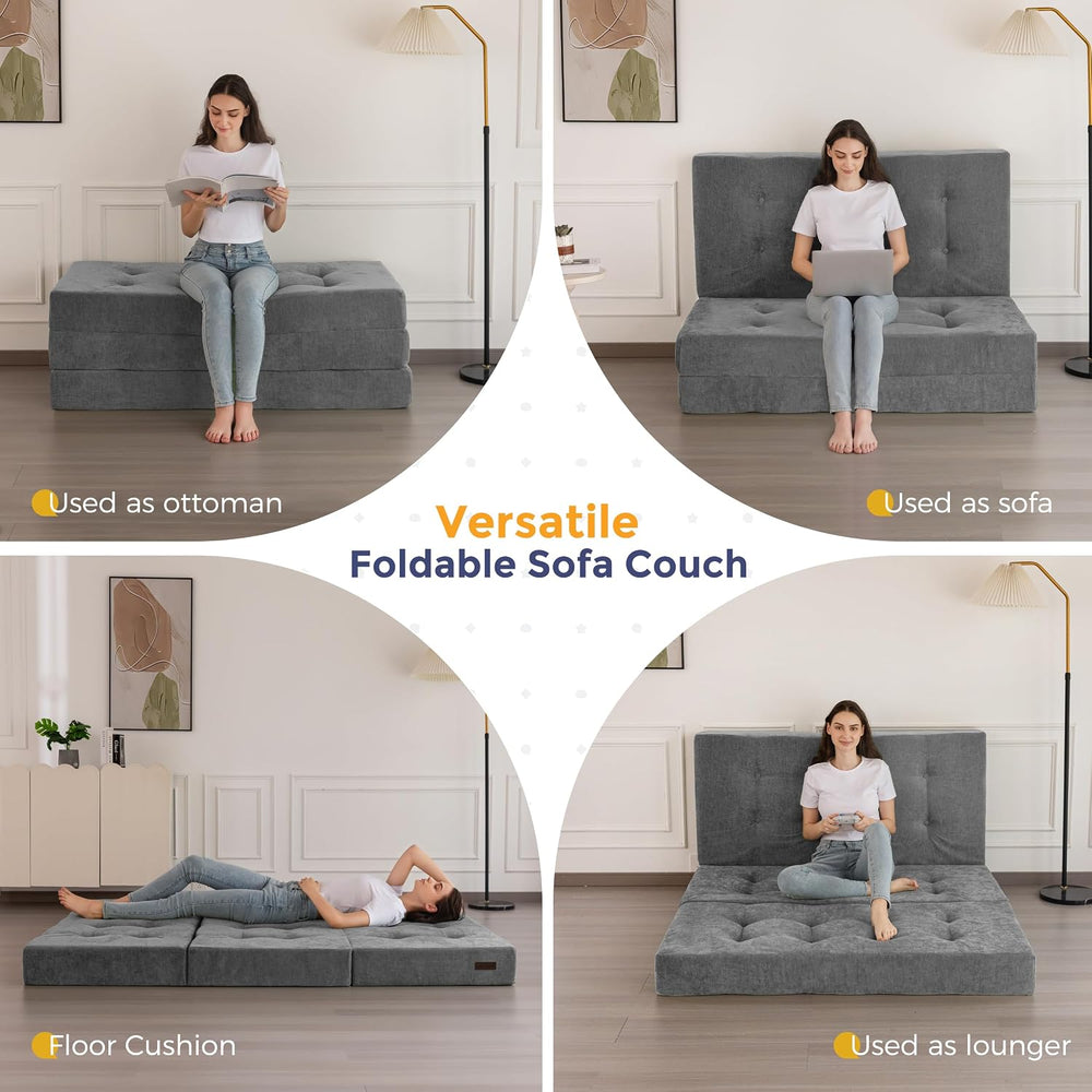 MAXYOYO 6" Folding Sofa Bed for Floor, Tufted Tri-Fold Floor Mattress