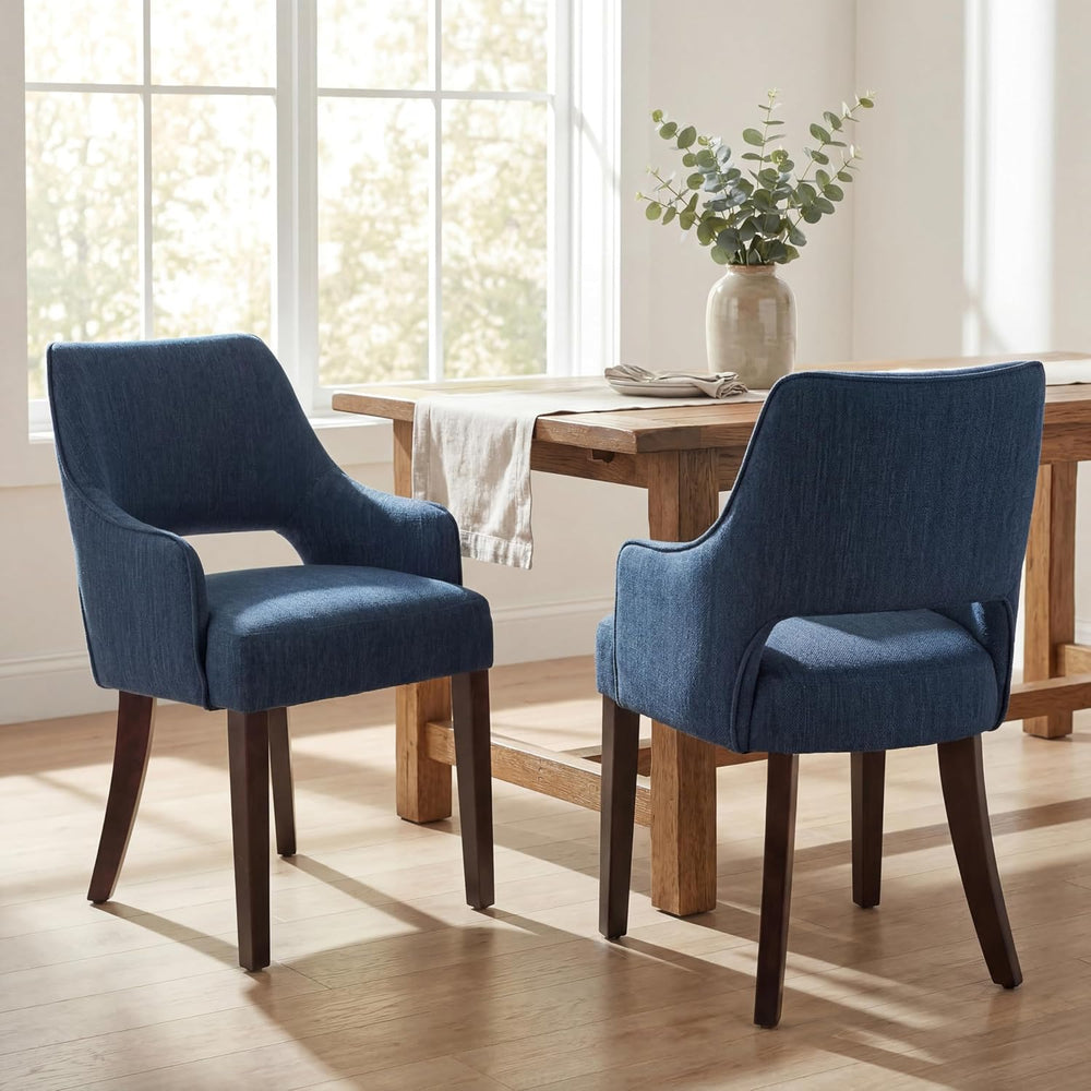 Farmhouse Dining Chairs Set of 2 Upholstered Linen Kitchen Chairs Accent Side...