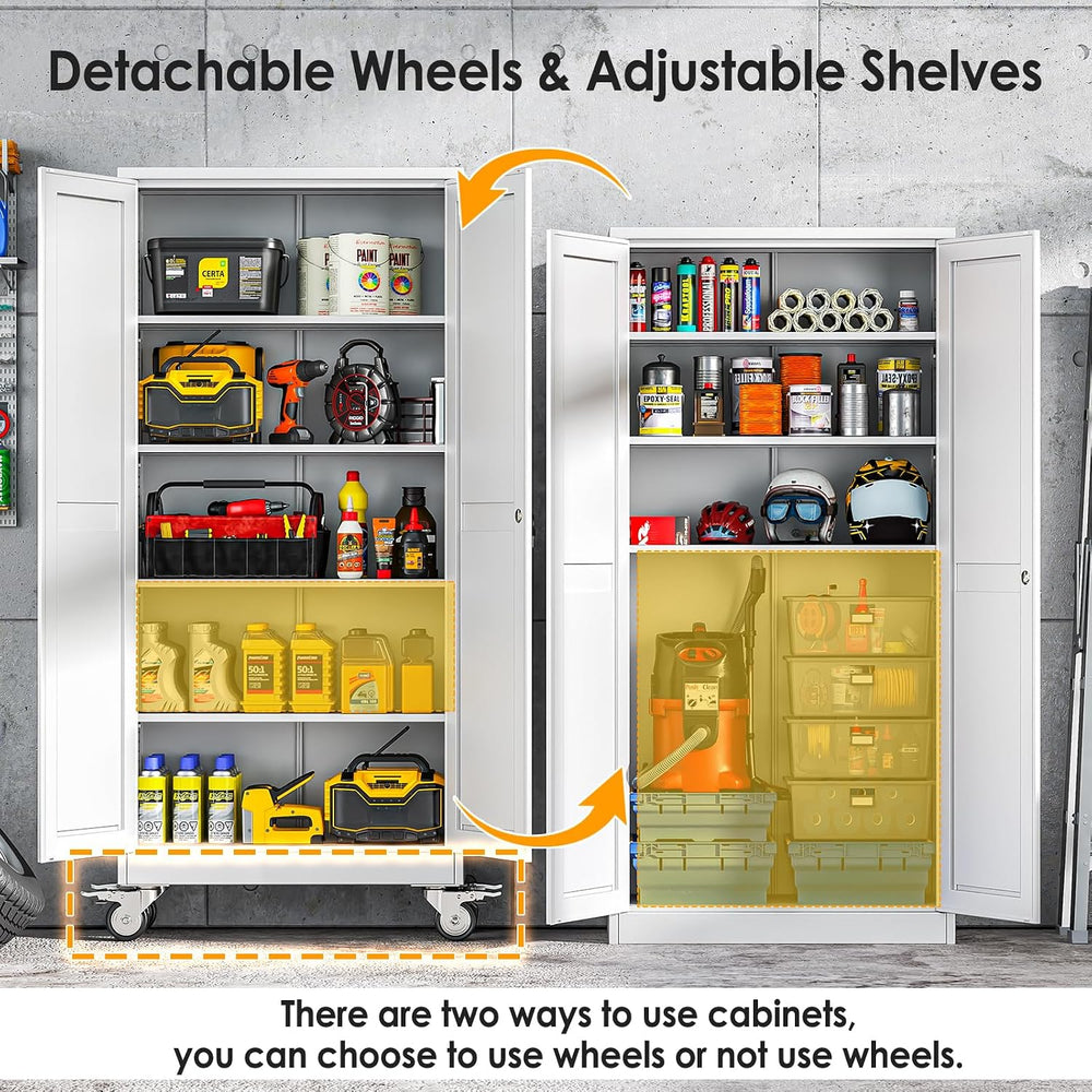 PAOFIN 71''H Tall Metal Garage Storage Cabinet with Wheels,Steel File...