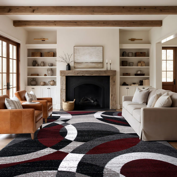Rugshop Overlapping Circles Modern Geometric Area Rug Red 7'10" x 10'2"