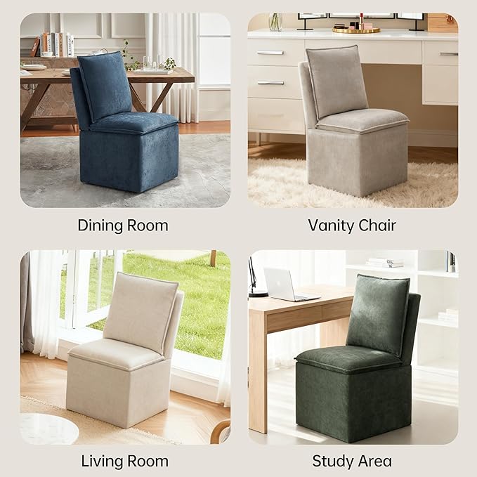 VKNOW Upholstered Dining Chairs Set of 2, Modern Rolling Chairs with Storage ...