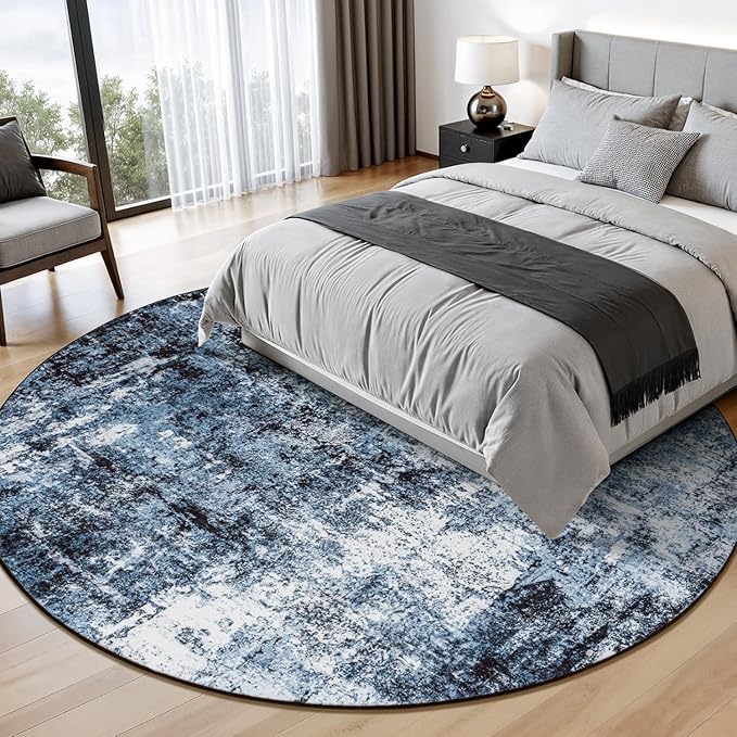 Rugflix Round Area Rugs 8Ft for Living Room, 8x8 Washable Rug Stain-Resistant