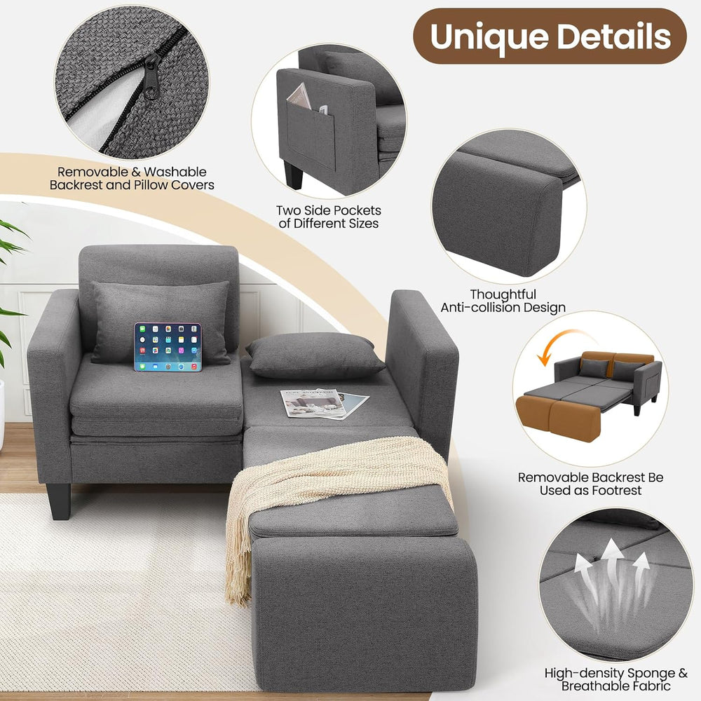 6-in-1 Convertible Sofa Bed, 58" Loveseat Sleeper Sofas, Gray