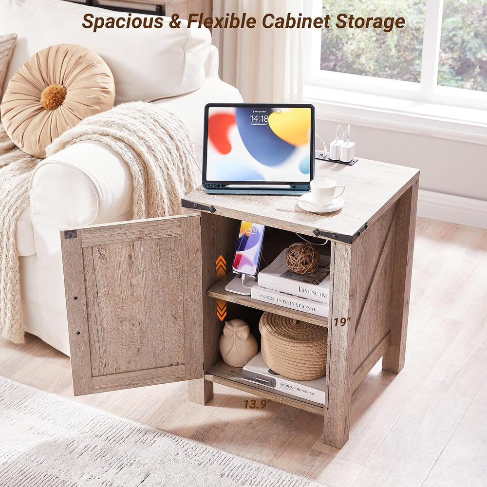 OKD 18" Farmhouse End Table Set of 2, Light Rustic Oak