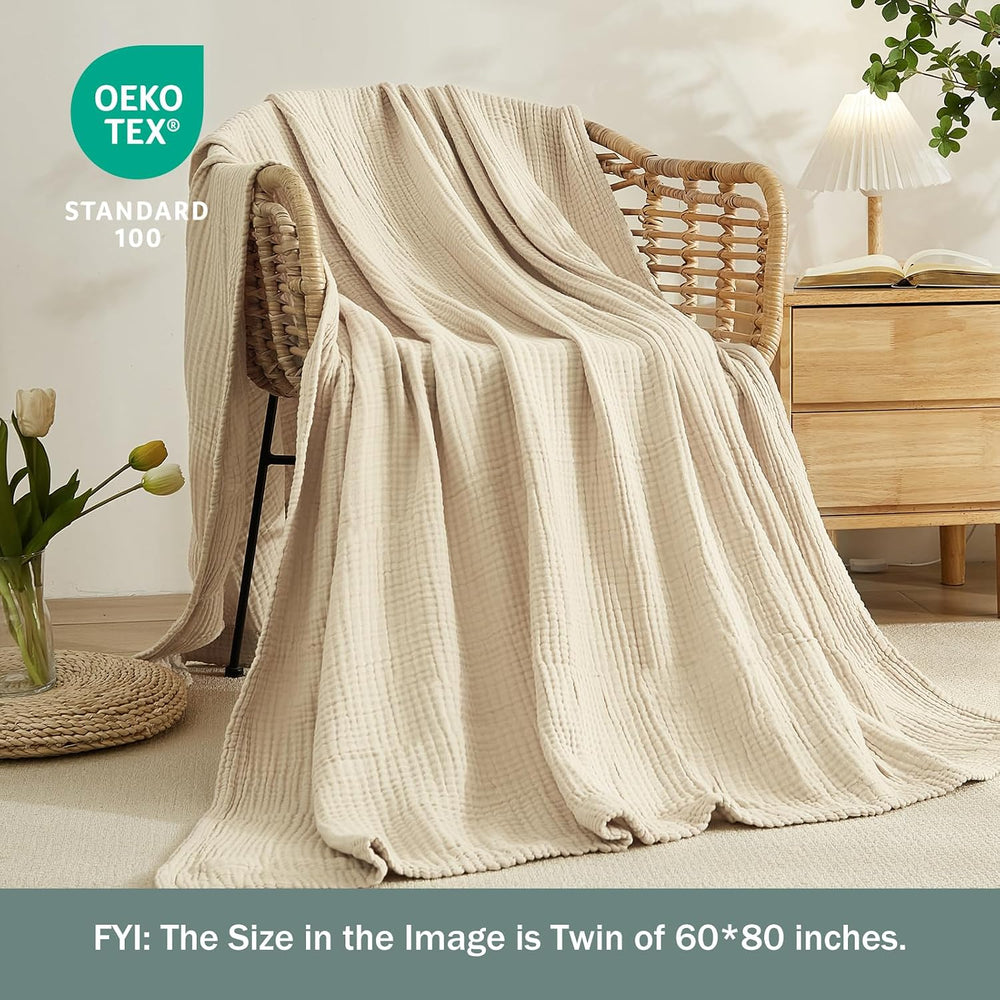 EMME Muslin Blankets for Adults Twin Size Breathable Soft Beige 60" x 80...