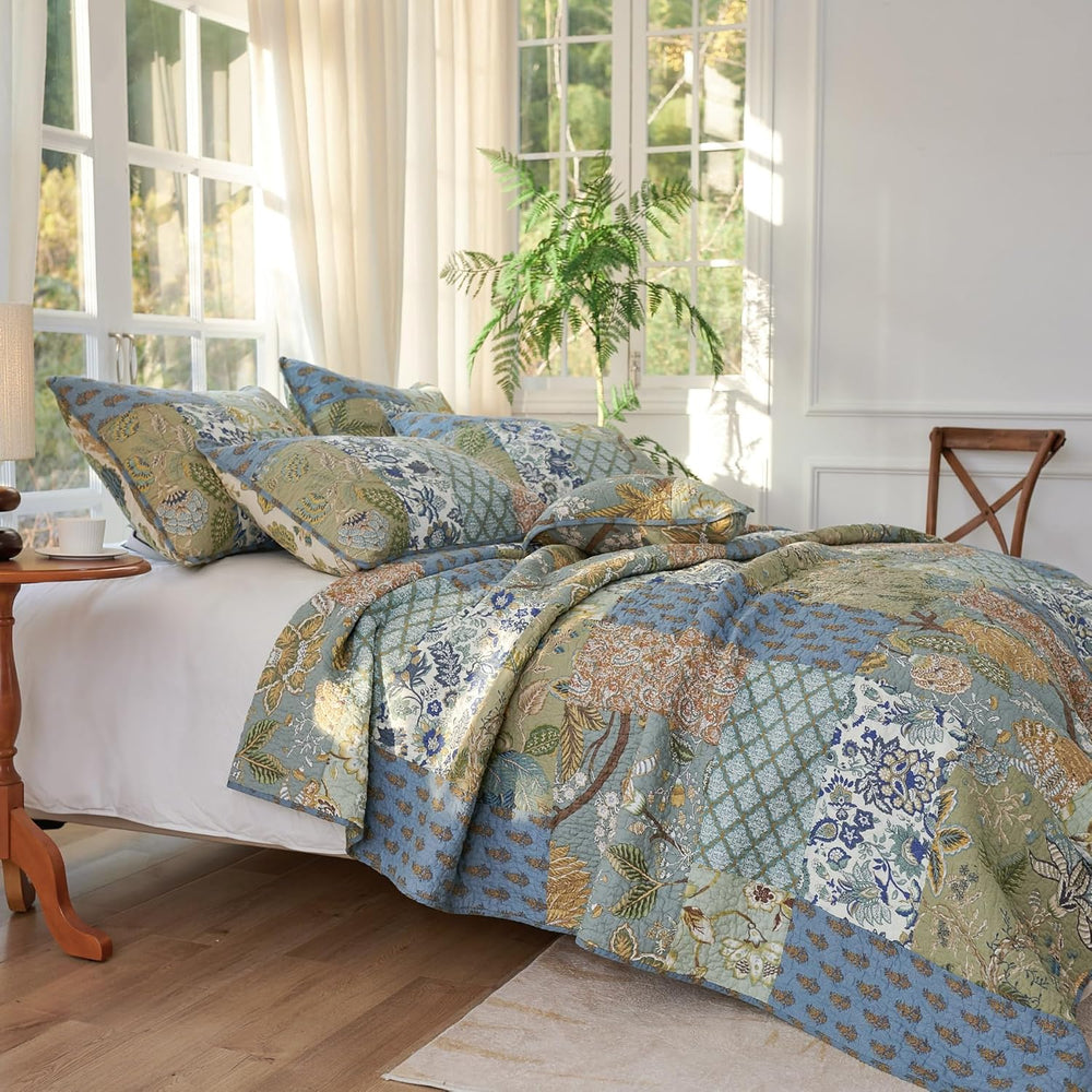 Queen Comforter Set for Bed - 100% Cotton Quilts Queen Size, Green, Sage Beds...