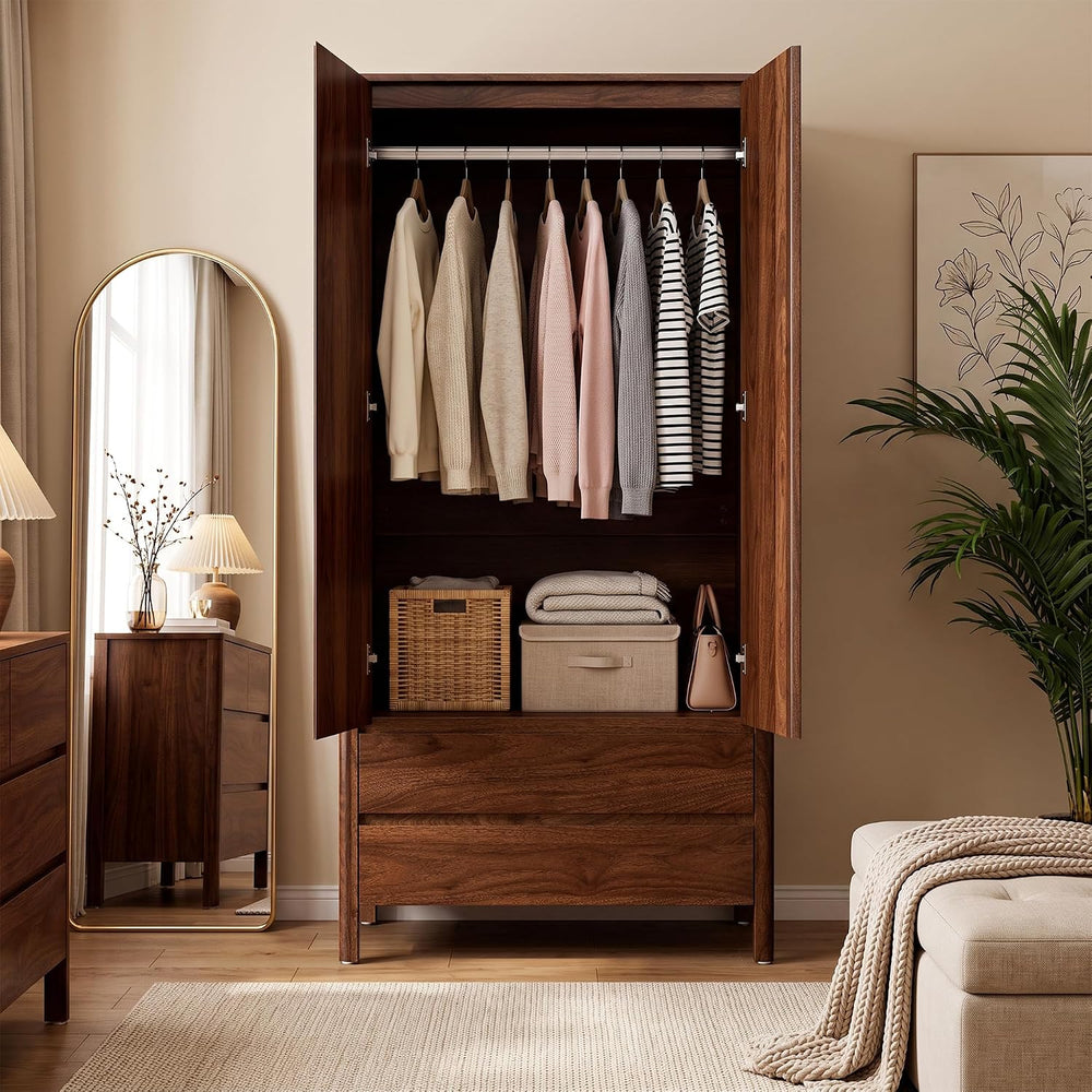 Furniway Armoire Wardrobe Closet, 70.9" Tall Wardrobe Cabinet with 2 Doo...