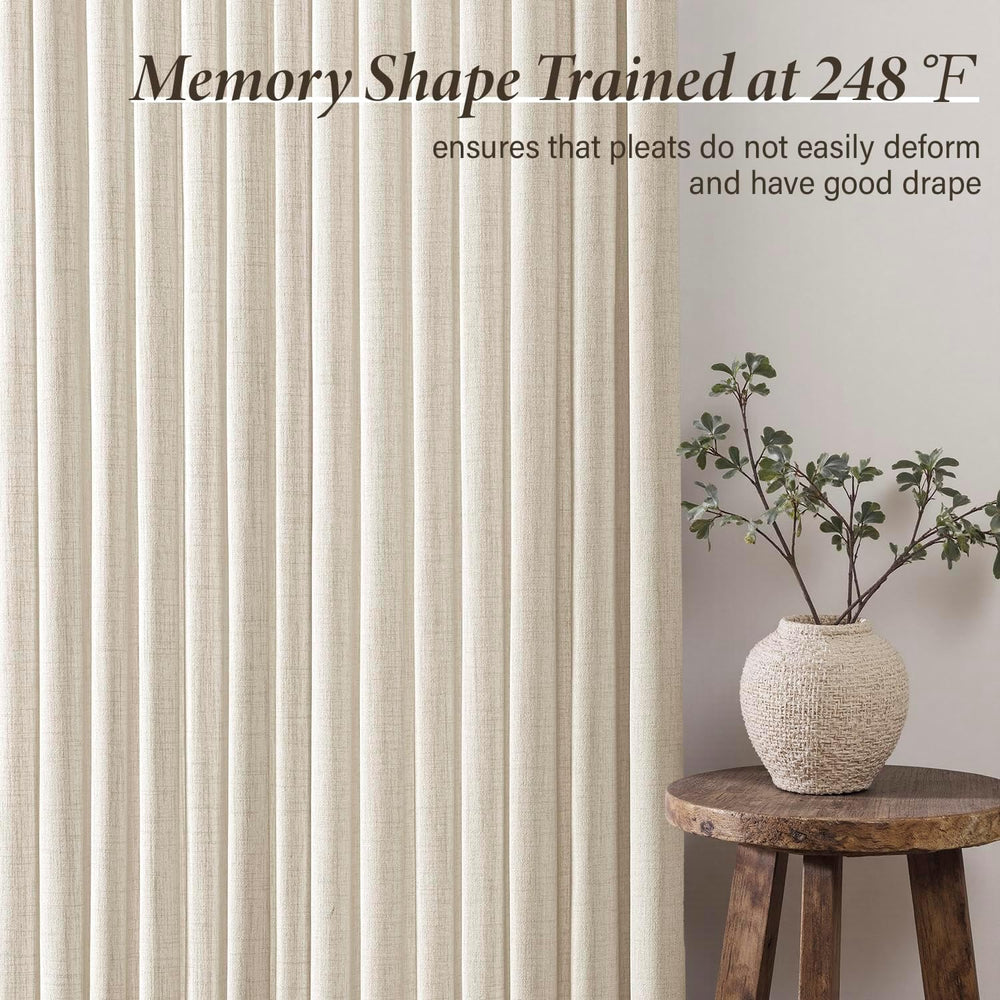 MIULEE Pinch Pleated Thick Linen Curtains 40x90 Inches Birch 4 Panels Set