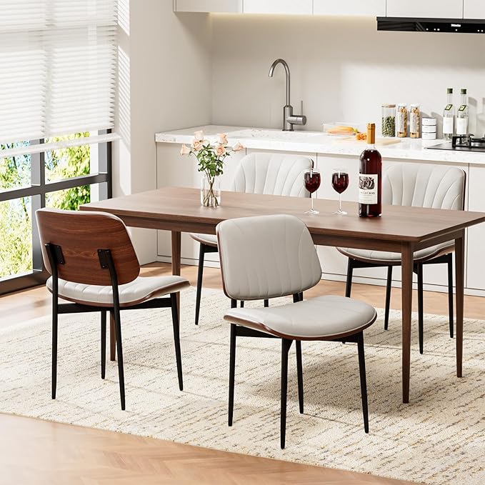 Dining Chairs Set of 6, Mid-Century Modern Upholstered PU Leather Chairs with...