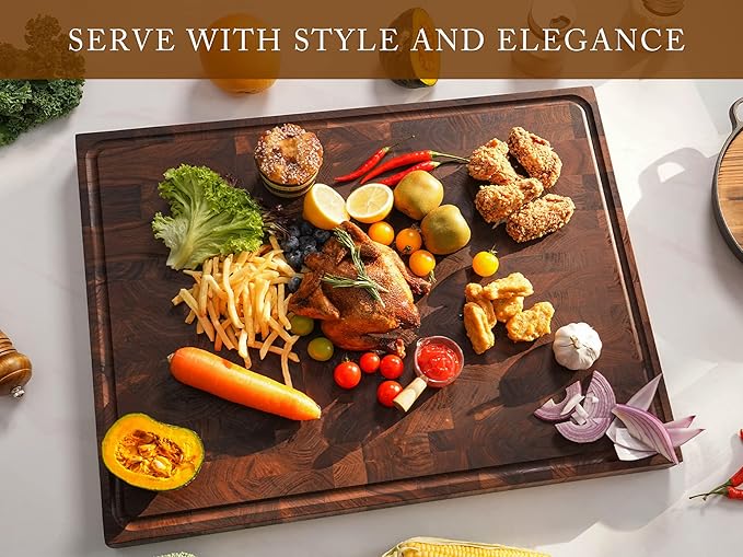 AZRHOM Extra Large Thick Walnut Wood End Grain Cutting Board 24x18x2 In