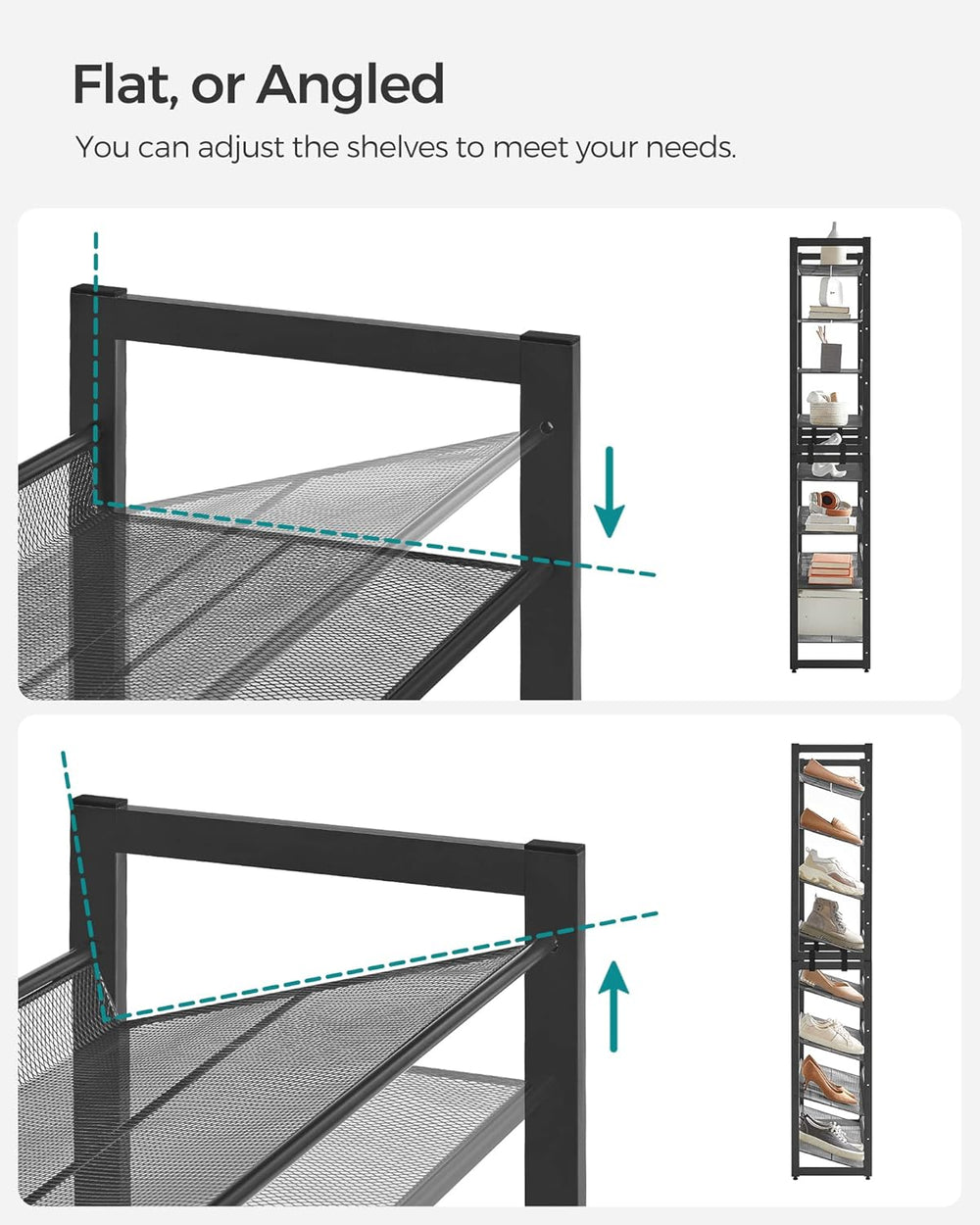 SONGMICS Shoe Rack, 8-Tier Shoe Organizer, Metal Rack for Garage, Set of 2, 4...