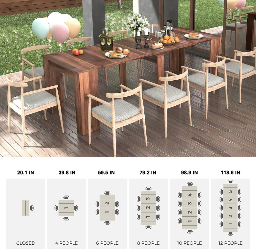Extendable Dining Table, Transformer Folding Console Table for 2-12 People, S...