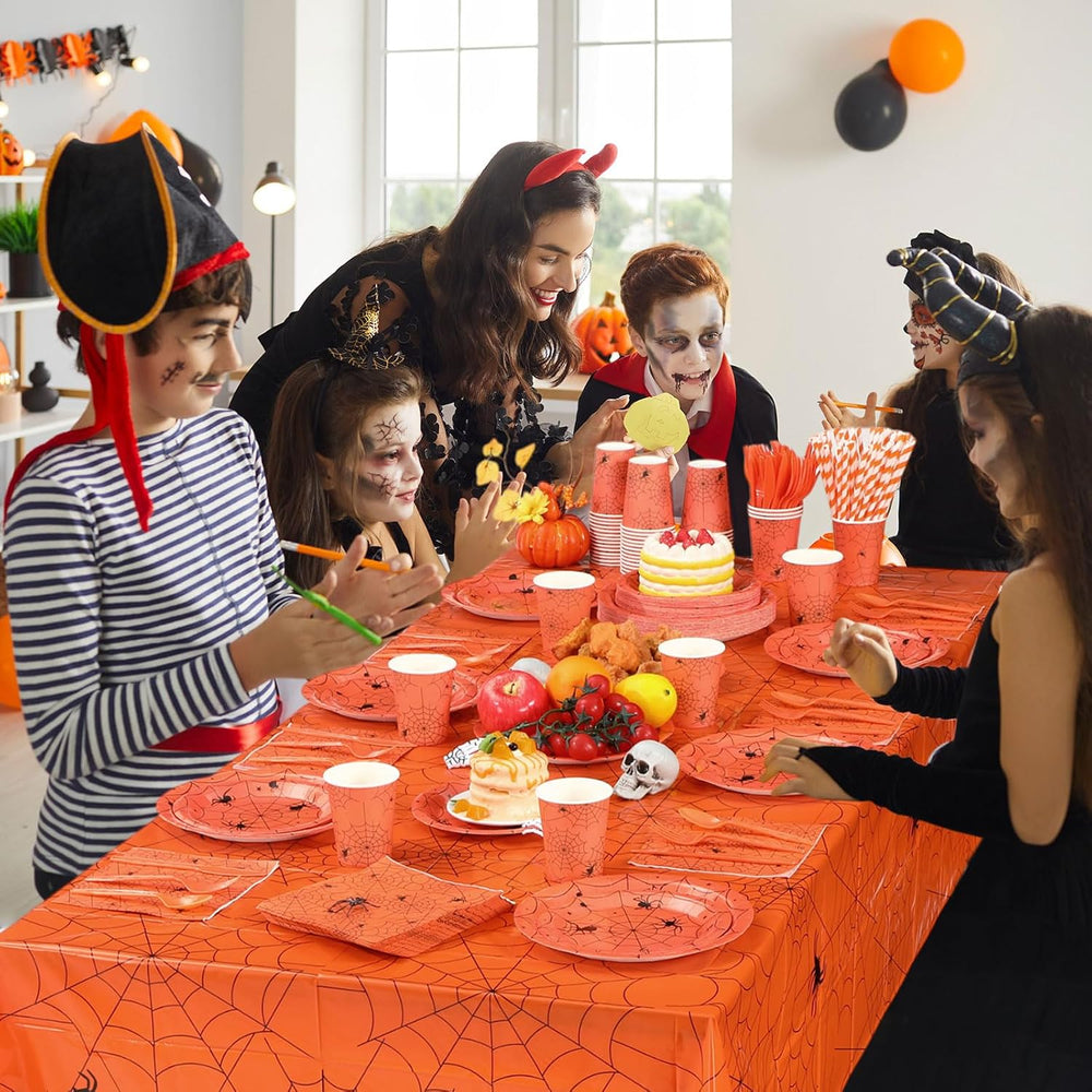 Funnymoom 452 Pcs Orange Halloween Spiderweb Party Supplies, Serves 50