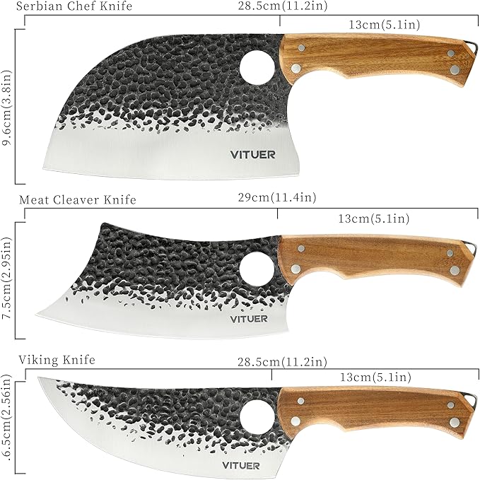 9 PCS Butcher Viking Camping Knife Set, 6.5" Viking Knife, 3 Knife Sheath