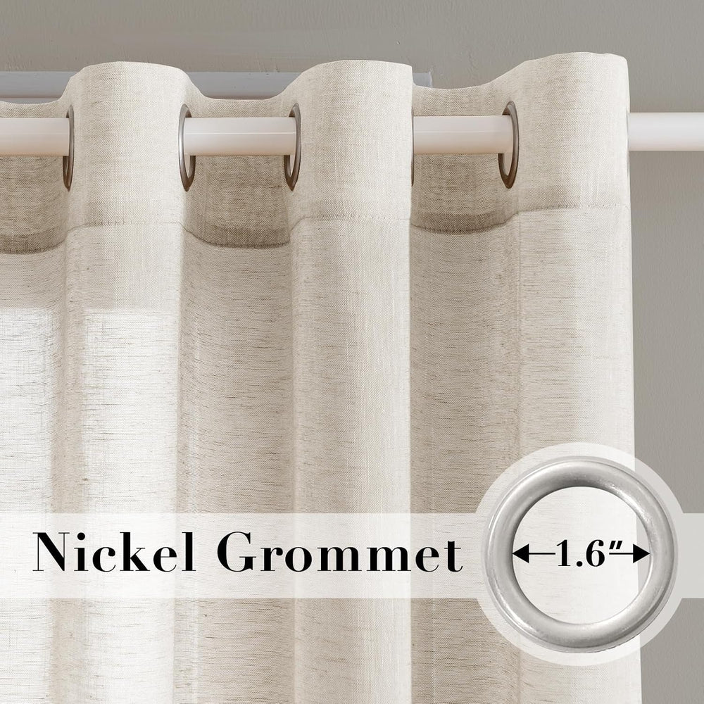 H.VERSAILTEX Natural Linen Sheer Curtains 108" 2 Panels Grommet