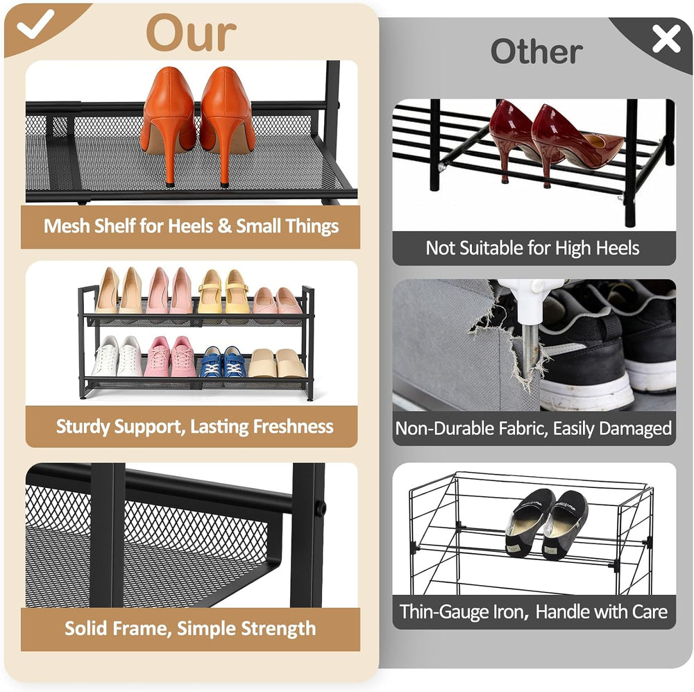Expandable Shoe Rack, 2 Tier Adjustable Shoe Organizer with Flat & Slant ...