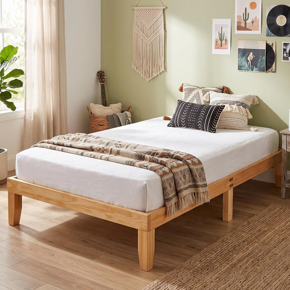 VINGLI 12 in Classic Solid Wood Twin Platform Bed Frame with Storage Space Un...