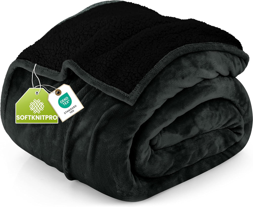 Utopia Bedding Reversible Plush Sherpa Blanket Queen Size Black, 90x90 Inch