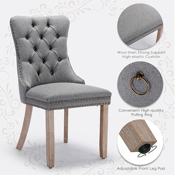 Linen Upholstered Dining Chairs Set of 6, Modern Style Kitchen Side Chairs wi...