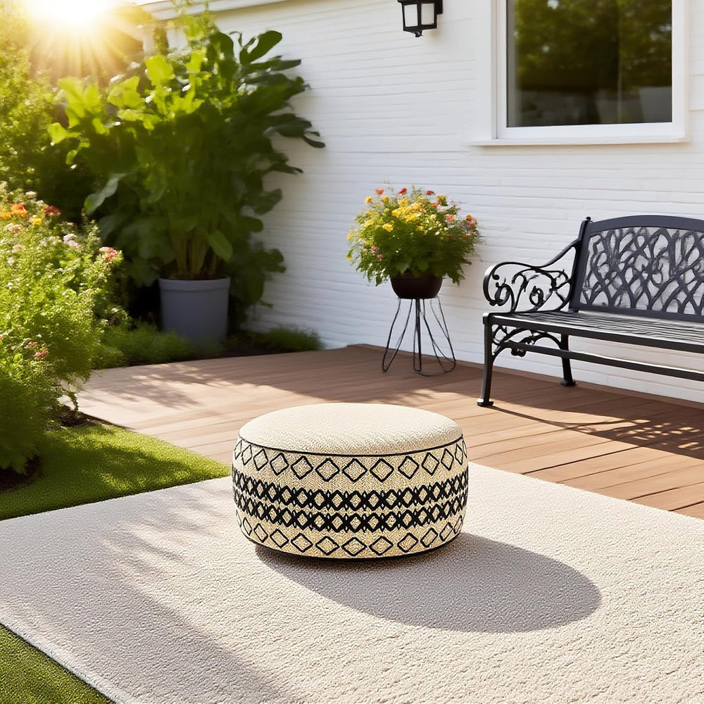 Outdoor Inflatable Ottoman with Air Pump, Embroidery Patio Footrest Stool D21...