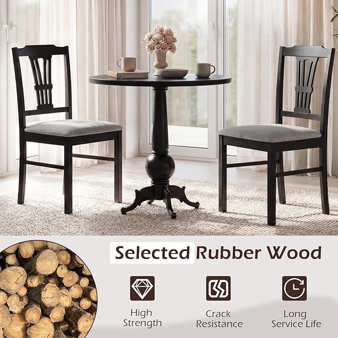 Giantex Wooden Dining Chairs Set of 2, Upholstered Kitchen Chairs with Solid ...
