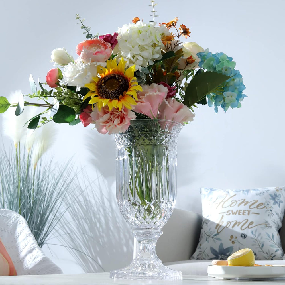 Joeyan 13" Glass Urn Vase,Tall Centerpiece with Ripple Diamond Pattern,T...