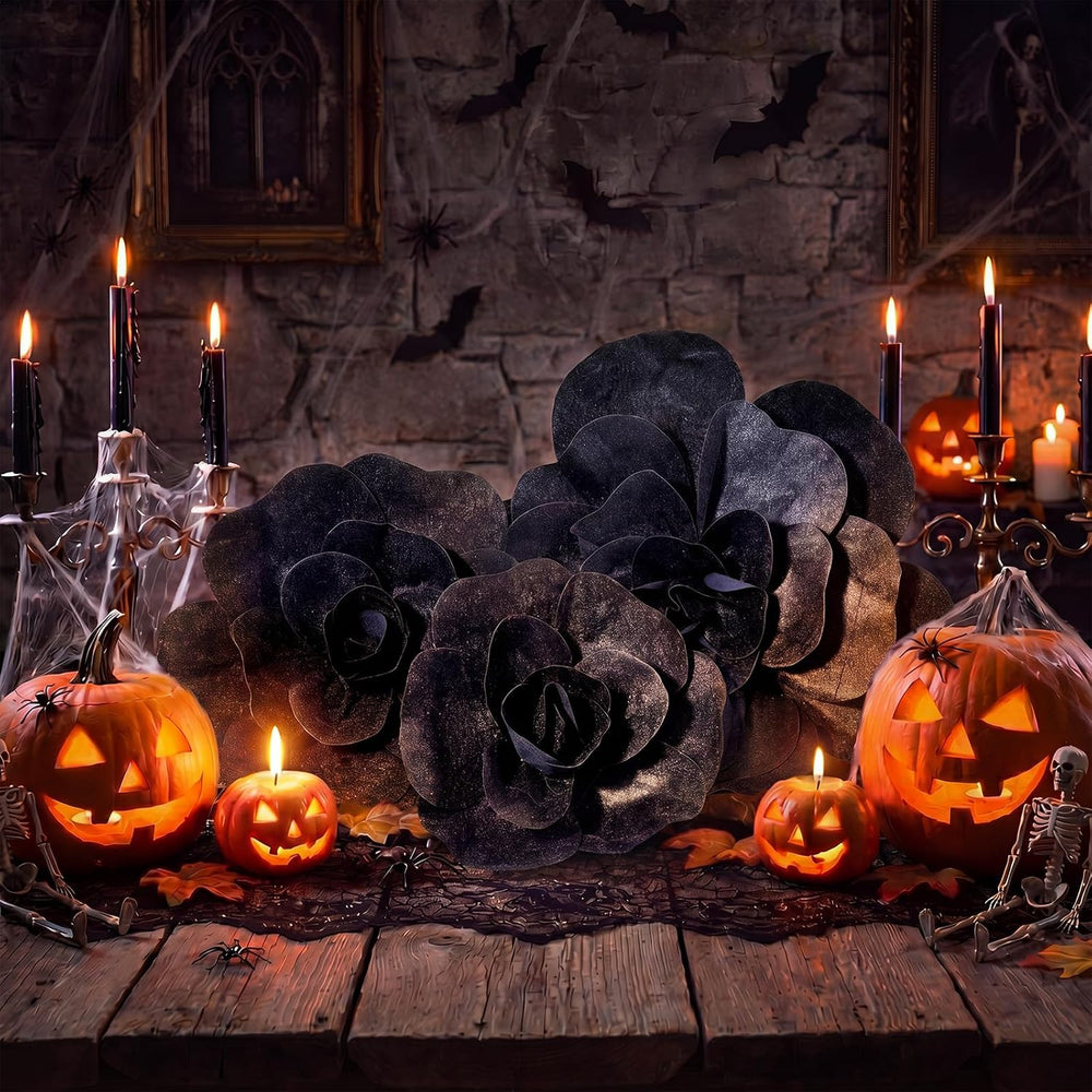Norme 3 Pcs Giant Black Artificial Flowers Roses Velvet, 12, 16, 20 Inch