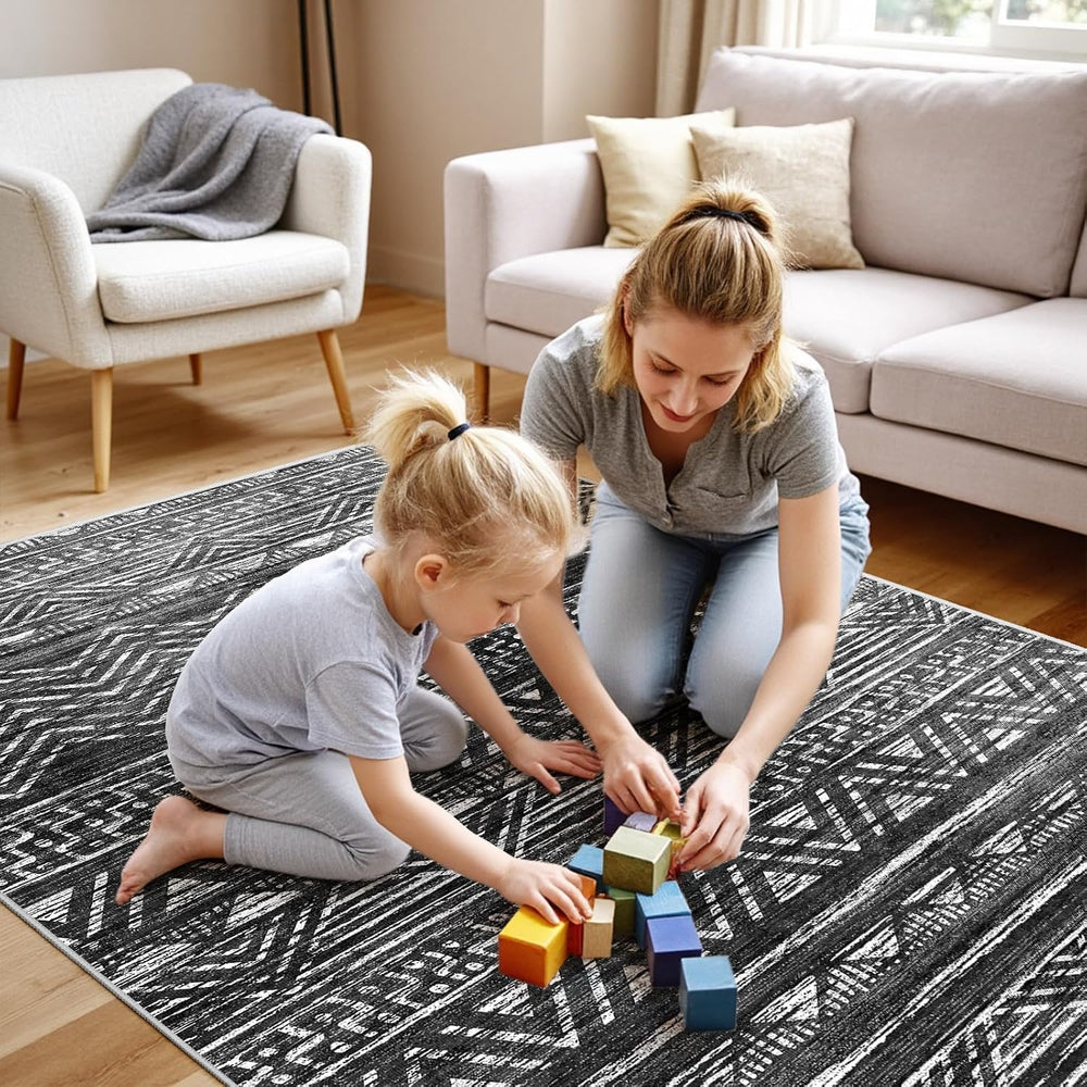 4x5 Washable Entryway Area Rug: Modern Moroccan Runner Rugs Indoor Soft Non