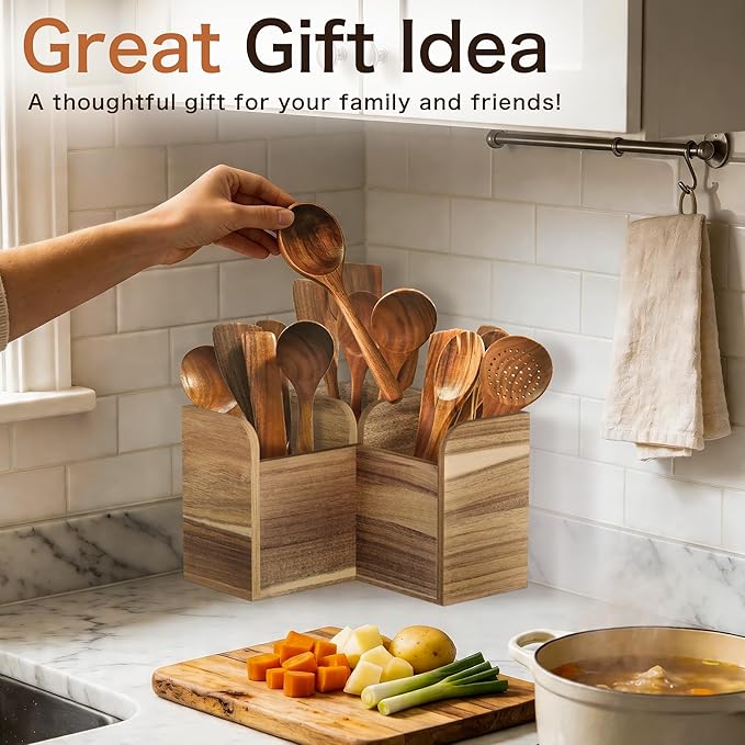 Acacia Wood Kitchen Utensil Holders
