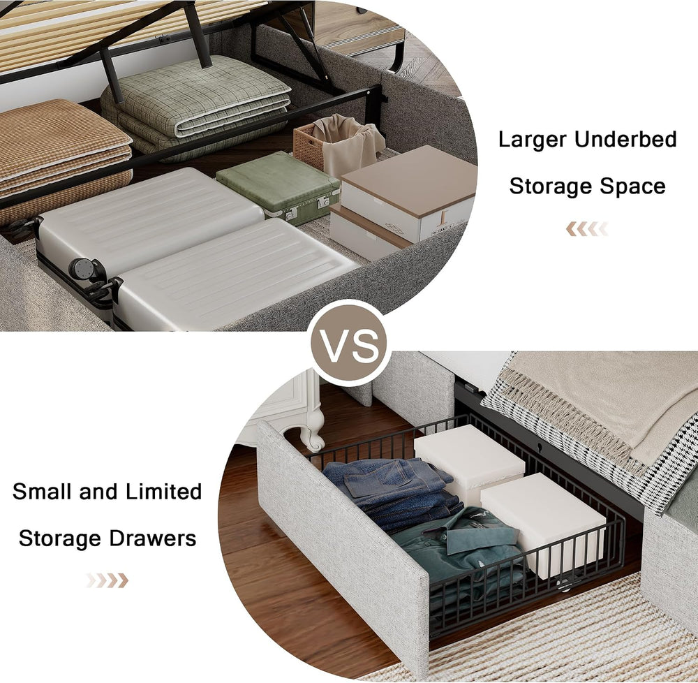 Einhomn Full Size Lift Up Storage Bed Frame with Charging Station, Upholstere...