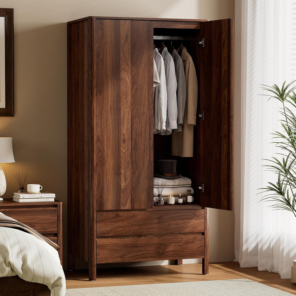 Furniway Armoire Wardrobe Closet, 70.9" Tall Wardrobe Cabinet with 2 Doo...