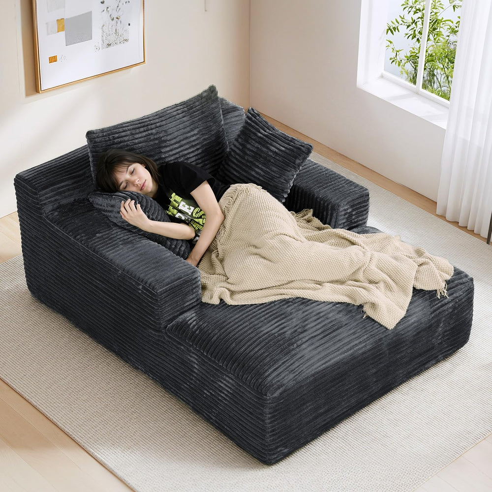 50" x 68" Corduroy Chaise Lounge, Boneless Sofa Bed, Dark Gray | Ov...