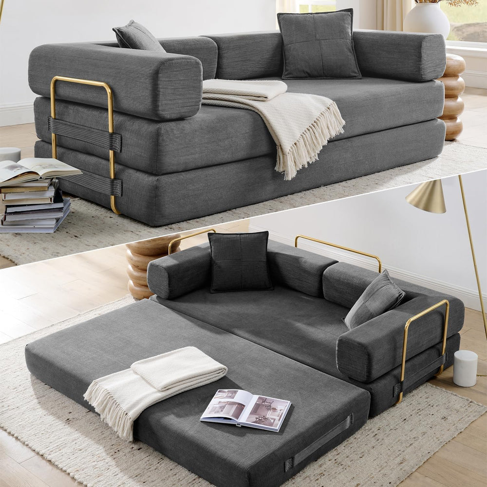 Convertible Folding Sofa Bed, Modern Futon Sleeper Sofa Fold Out Couch Bed wi...