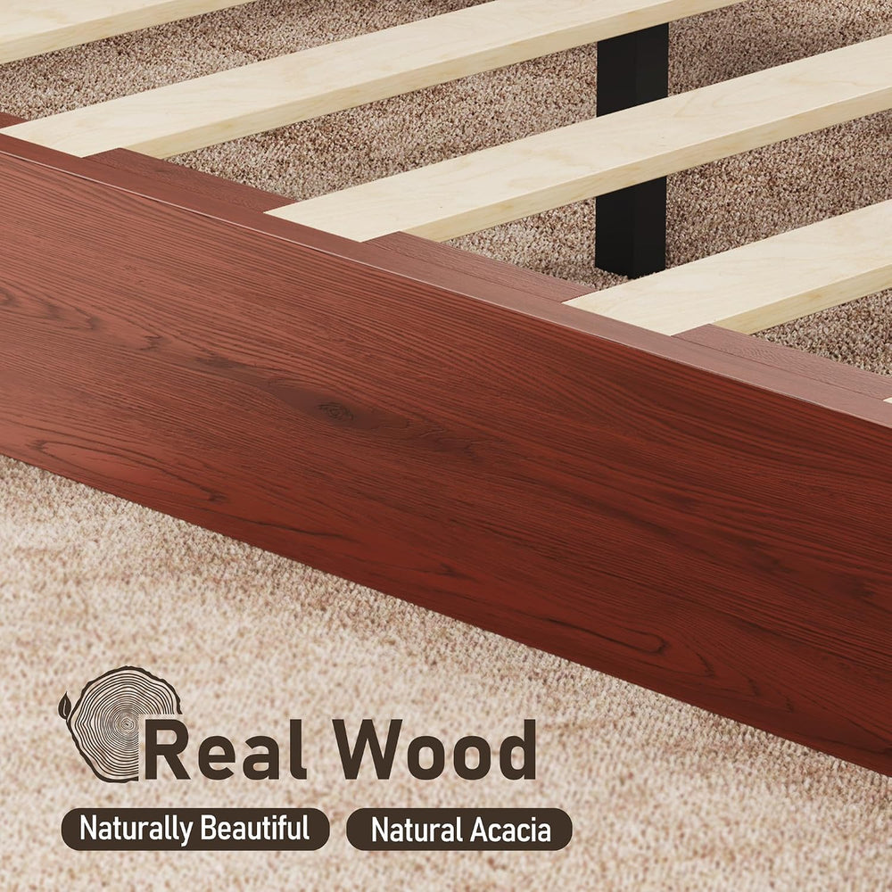 Lifezone Solid Acacia Wood Queen Bed Frame with Headboard Cherry Finish