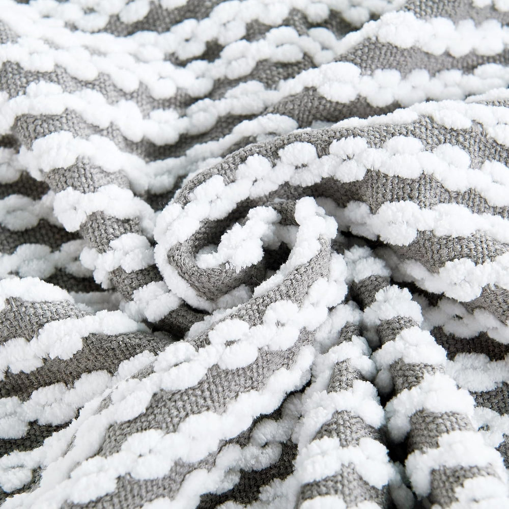 Striped Knit Throw Blanket with Braided Tassels 50" x 60", Hand Kni...