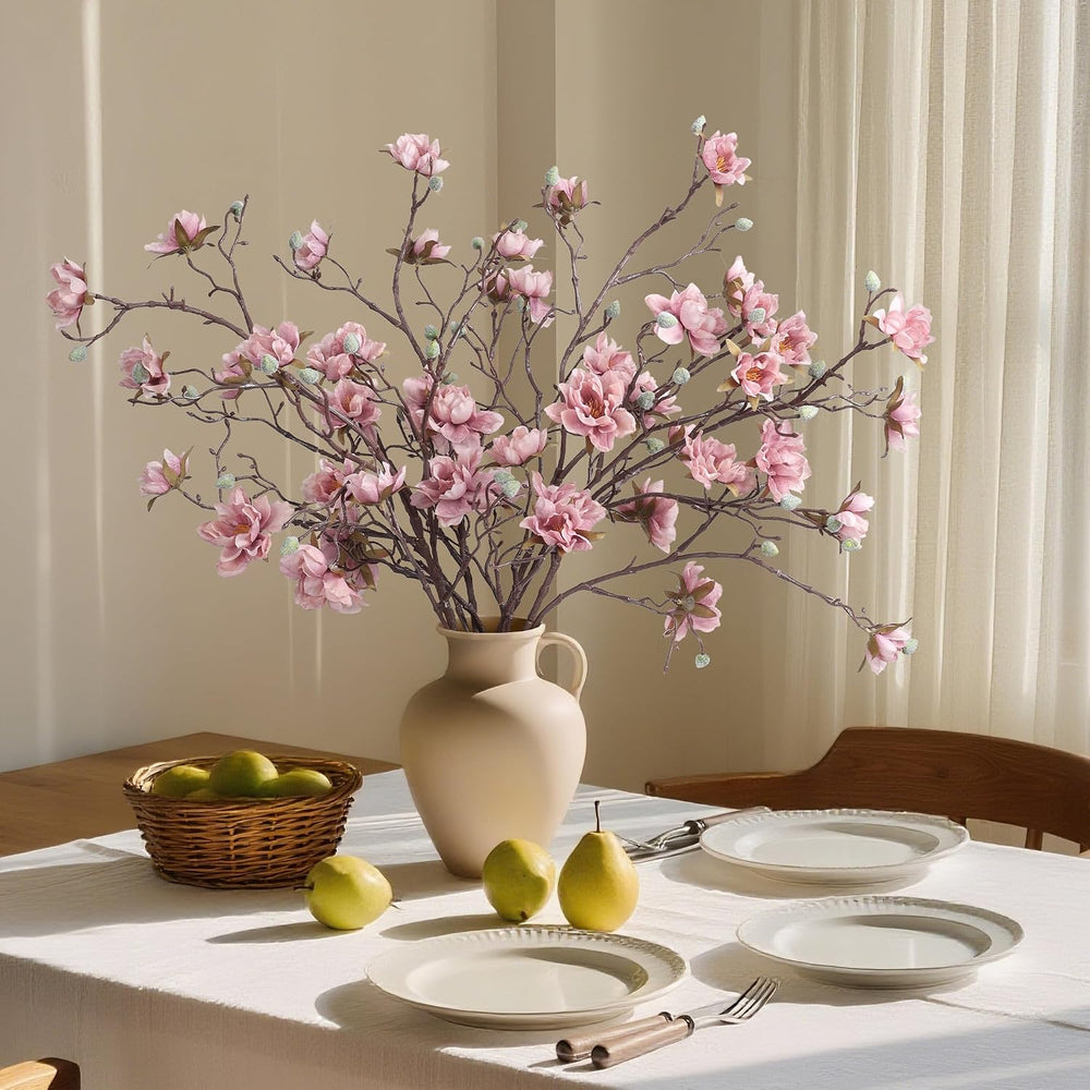 HyeFlora 3PCS Artificial Magnolia Flowers Stems for Spring Decoration, Faux P...