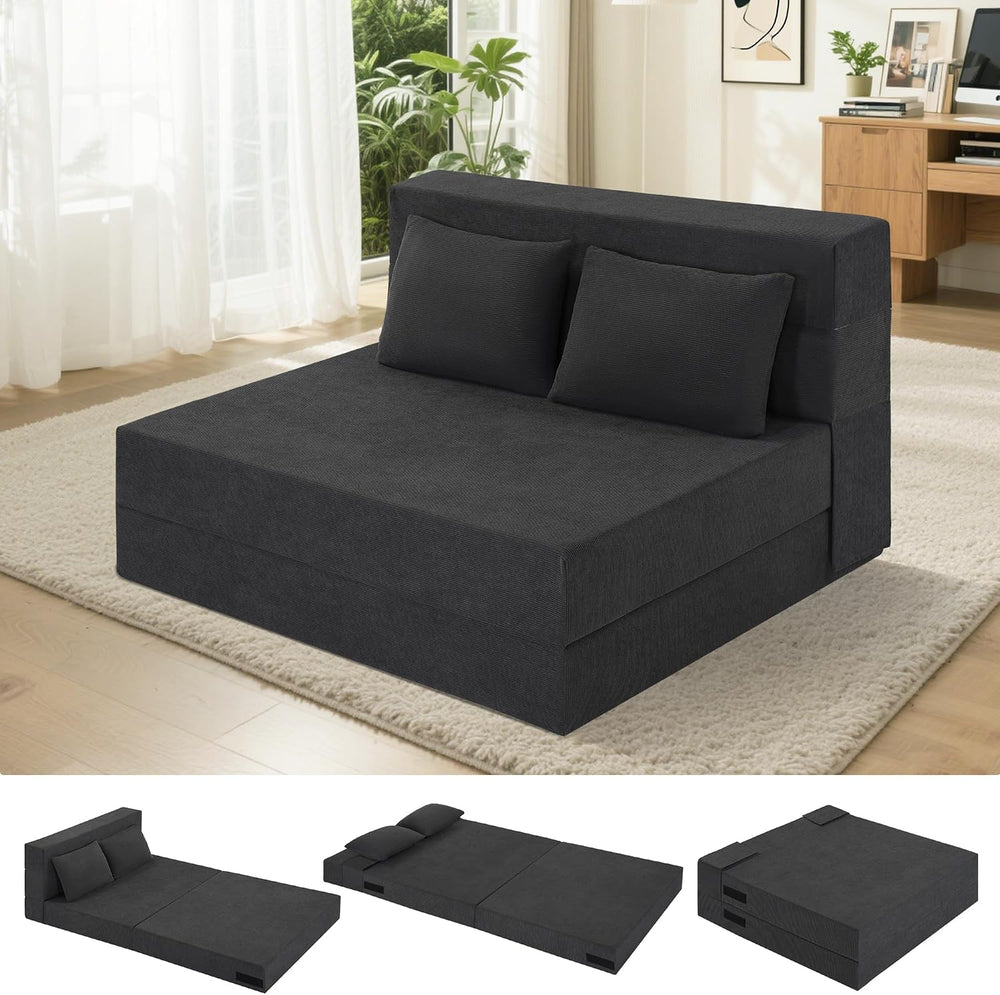 Fvkind Folding Futon Couch, Convertible Sleeper, Standard Size, Dark Grey