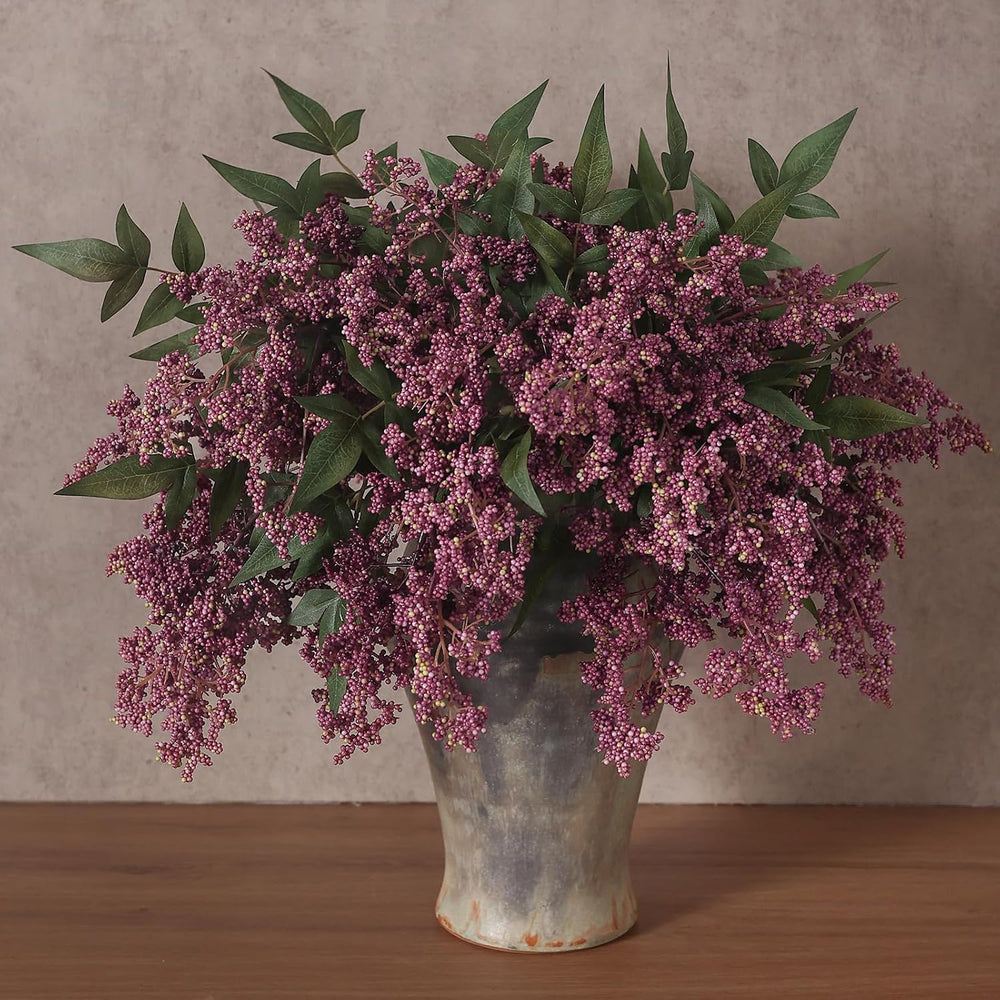 6Pcs 17"Lifelike Artificial Nandina Berry Stems for Vase Decor(Dusty Plum)
