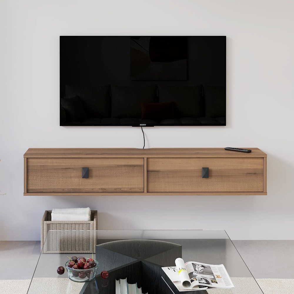 Solid Wood Floating TV Shelf, 55'' Wall Mounted TV Cabinet, Floating ...