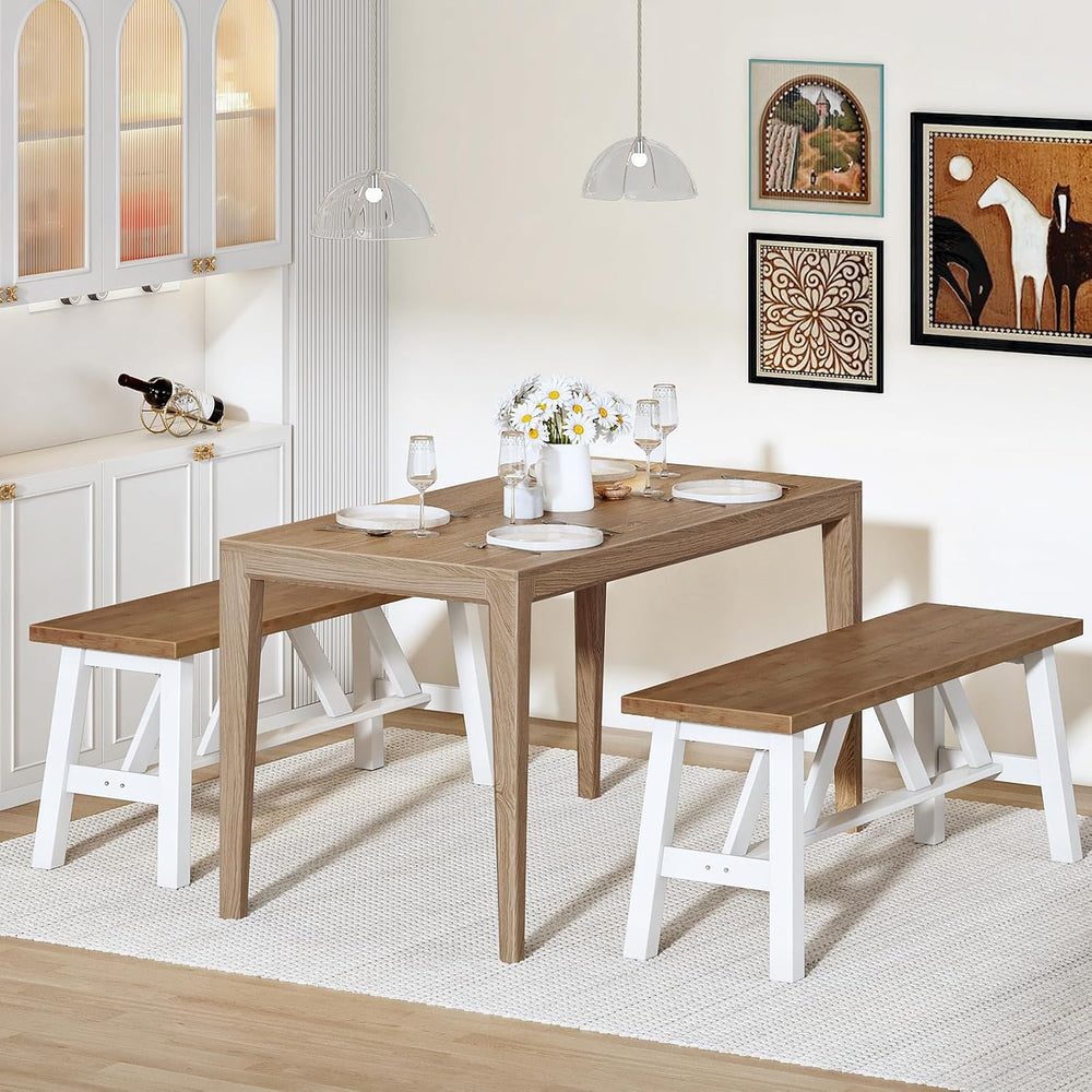 HOOBRO Bamboo Dining Bench, 39.4 inch Farmhouse Kitchen Table Bench, Solid Ba...