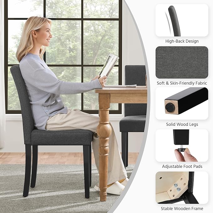 Yaheetech Dining Chairs Set of 4 Fabric Parson Upholstered Kitchen Chairs wit...