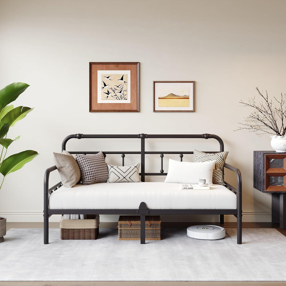 Twin Daybed Frame, Exquisite Day Bed Frame Twin Size with Headboard, Metal Pl...