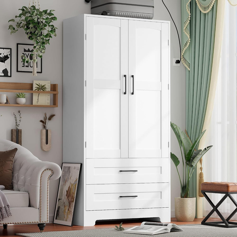 Wooden Armoire Wardrobe Closet, Bedroom Armoires with Door and Drawers, Frees...